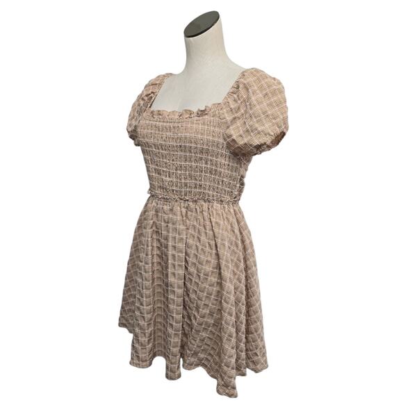 Mabel Brown Plaid Cottage Core Dress Size Medium‎ Puff Sleeve Lace Up Back - Picture 8 of 9